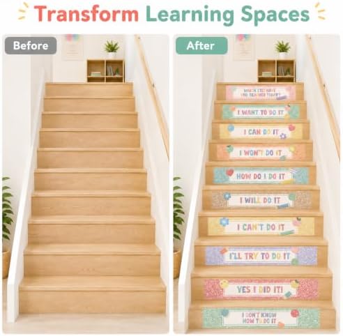 Cinrobiye 11 Pcs Classroom Stair Decals, Pastel Composition Notebook Steps of Success Wall Stickers for Back to School Decor, Stairway Stickers for Kindergrten, Classroom, Door, Wall Teacher Supplies
