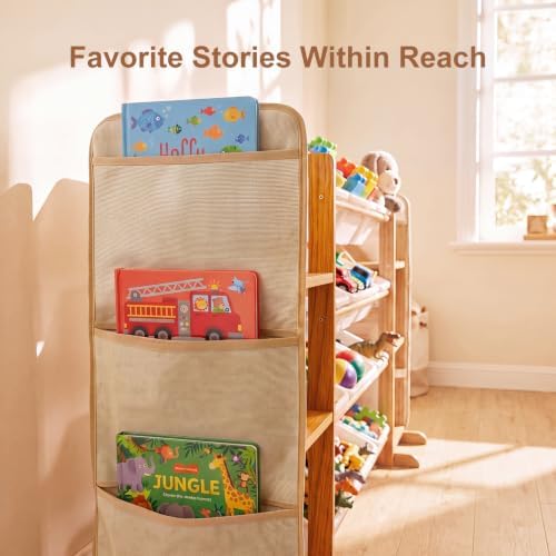 Toy Storage Organizer for Kids, 12 Bins, 2 Bookshelves & 2 Book Pockets