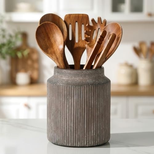Ceramic Utensil Holder, Rustic Vintage Kitchen Utensil Holder