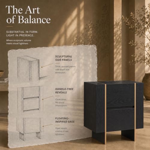 OKD 24” Modern 2 Drawer Dresser for Bedroom with Charging Station