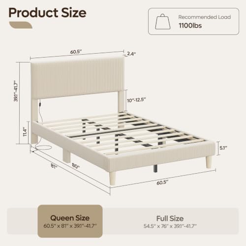 Bestier Queen Bed Frame with Headboard LED Lighting,Upholstered,Beige