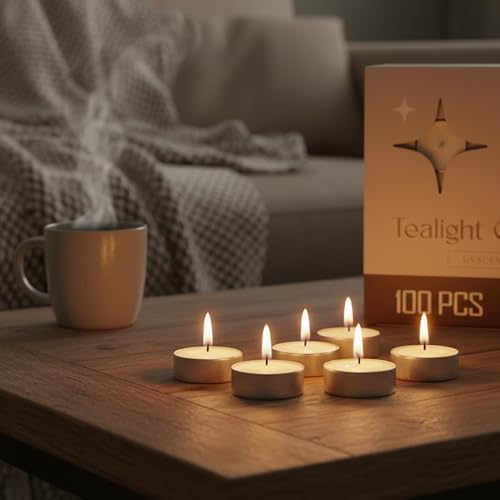 Leor & Lair Tealight Candles, 100 Pack, 4 Hour Long Burning Tea Lights
