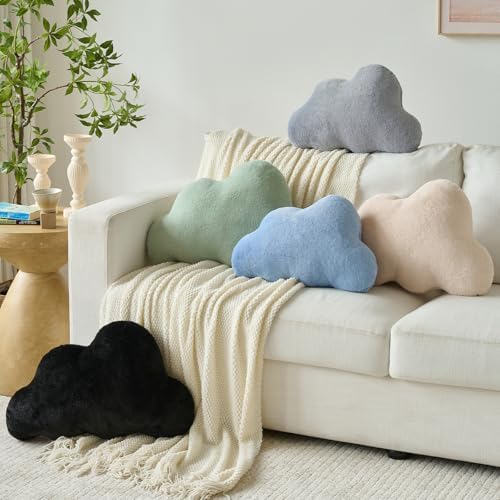 Cloud Pillows, Decorative Throw Pillow with Soft Plush for Couch Bed, Cloud Shaped Pillow Room Decor with Fluffy Faux Rabbit Fur for Living Room Bedroom (Beige, 14.5x22.4 Inches)