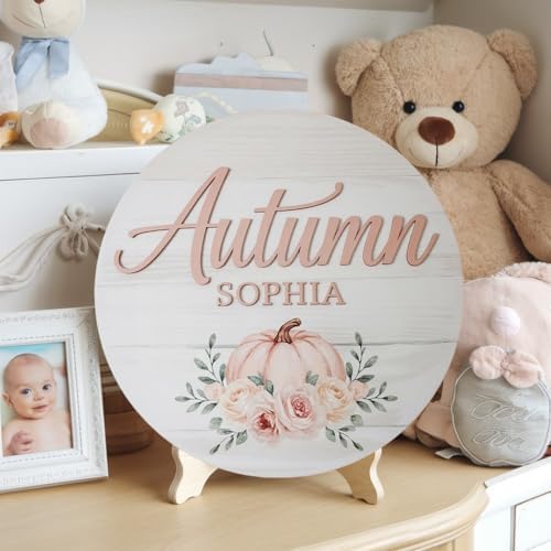 Personalized Baby Name Signs for Nursery, Pumpkin Sign for Baby Door Decor, Newborn Gifts for Girl, Girls Nursery Wall Bedroom Decorations, Mother's Day Gifts for New Mom Dad Gift