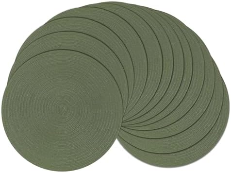 SHACOS Round Placemats Set of 12 Washable 15 inch Round Table Mats Cotton Polyester Woven Braided Place Mats for Dining Table Wedding Party Decor (Olive Green, 12)