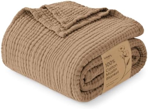 Love's cabin 100% Cotton Muslin Blanket California King, Light Brown