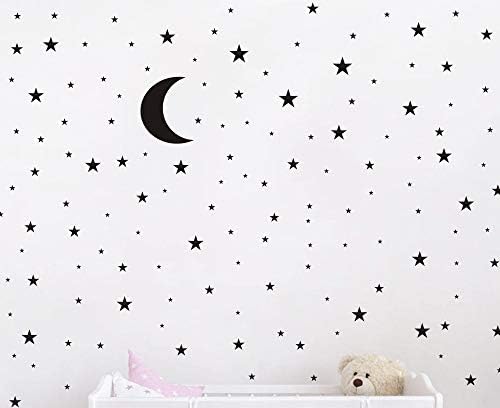 Moon and Stars Wall Decal Vinyl Sticker for Kids Boy Girls Baby Room Decoration Good Night Nursery Wall Decor Home House Bedroom Design YMX16 (Black)