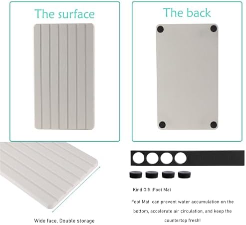 NiuYichee 2 PCS Water Absorbent diatomite Coasters, 9.5" x 5.5" Water Absorbing Stone Tray for Sink, Stone Drying mat for Kitchen Counter, Stone soap Tray Used for Hand Soaps & toiletries & Plants