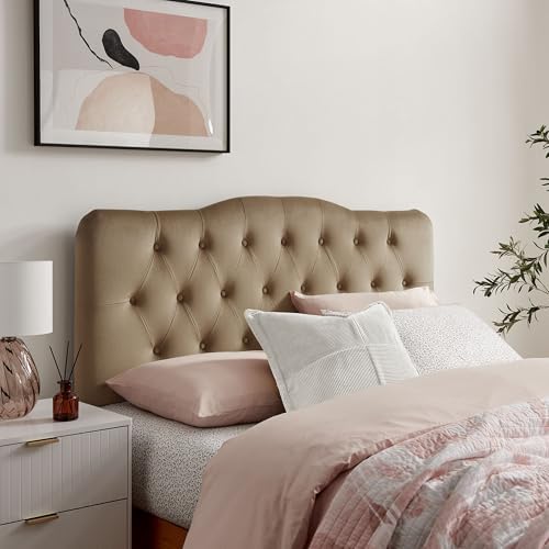 Modway Annabel Performance Velvet Adjustable King Headboard in Taupe - Stain-Resistant Padded Headboard Only with Diamond Button Tufting and 7 Height-Adjustable Positions