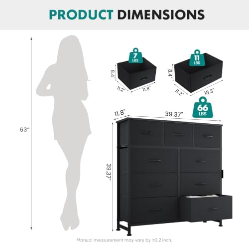 OLIXIS 9 Drawer Black Dresser for Bedroom, Closet Organizer Storage Tower