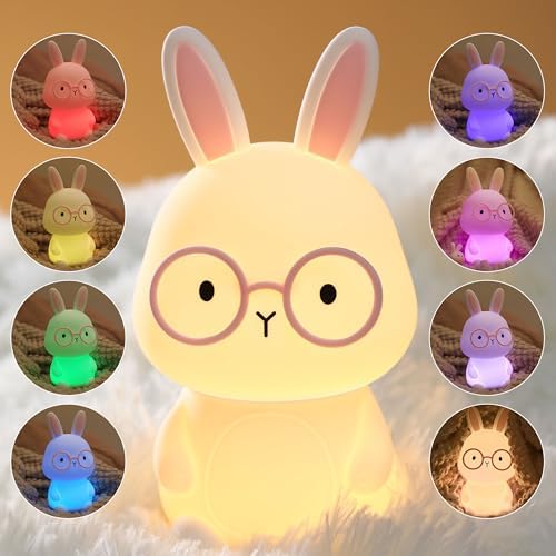 FAMIDUO Bunny Night Light for Kids, Safe Silicone Touch Lamp with Timer