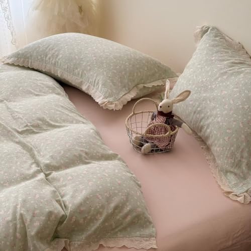Floral Full Size Cotton Duvet Cover Set with 2 Pillowcases,80"×90"