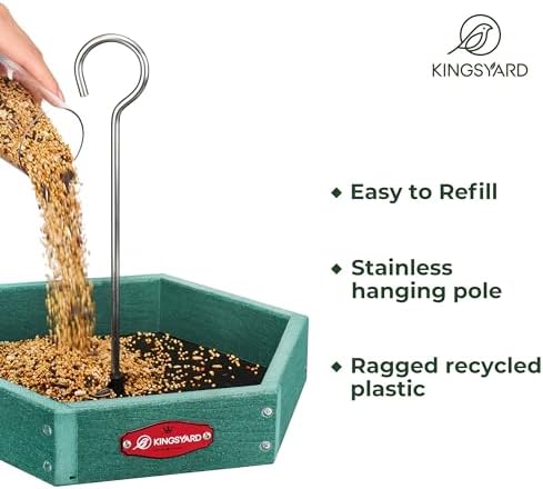 Kingsyard Hanging Platform Bird Feeder for Outdoors, Deep Tray, Green