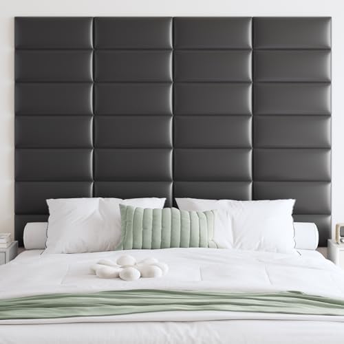 IFNOW Wall Mounted Headboard, Peel and Stick Panels, Black, Queen