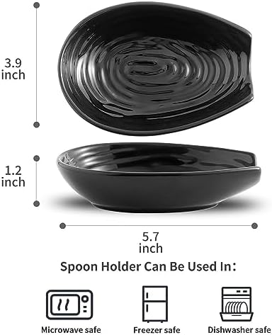 Hasense Spoon Rest for Stove Top, Spoon Holder for Kitchen Counter, Ceramic Cooking Spoon Holder for Ladle Spatula Tong and Spoon, Kitchen Utensil Rest for Home Coffee Bar Farmhouse Decor, Black