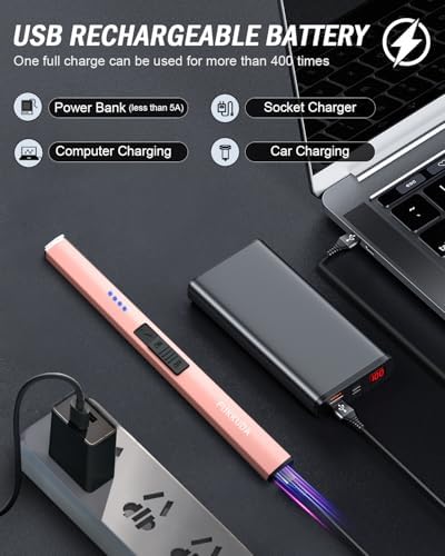 FUKKUDA Electric Candle Lighter, Rechargeable USB Arc Lighter for Candles, Fireplace, Camping BBQ, Christmas Stocking Stuffers, Birthday, Valentines Day and Easter Gifts for Women Men (Rose Gold)