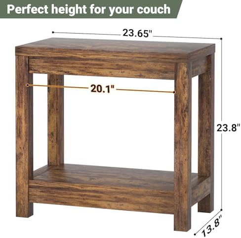 Besiost Farmhouse End Table, Slim End Table with Storage Shelf, Small Console Table for Small Spaces, Rustic Nightstand Sofa Table for Living Room, Bedroom, 24", Rustic Brown