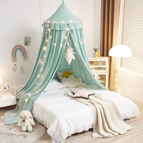 Kertnic Decor Princess Canopy for Girls Bed, Soft Smooth Playing Tent Canopy Room Decoration Castle, Dreamy Mosquito Net Bedding, Reading Nook Canopies in Home (Green)