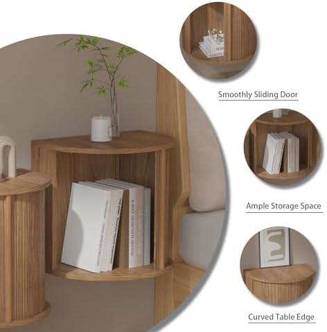 Walnut Floating Nightstand Set with Fluted Door