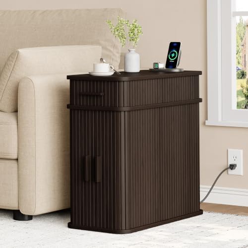 ONRBRILL Fluted End Table, Narrow Side Table, 23.62" H, Dark Brown