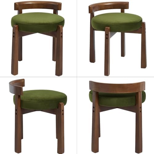 Ya-Home Modern Vanity Chair Upholstered Small Ottoman Footstool, Make Up Stool Velvet Fabric with Backrest Wooden Frame for Living Room Bedrooms, 2PCS, Green