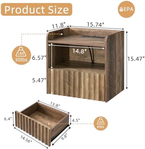 BuildHom 16"Wide Floating Nightstand Set of 2 for Bedroom