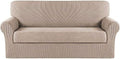 Turquoize Stretch Sofa Slipcover 2 Pieces Sofa Cover Couch Cover for 3 Cushion Couch Washable Furniture Protector Covers with Elastic Bottom Feature Thick Jacquard Fabric (Sofa, Sand)