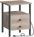 HOOBRO End Table with Charging Station, Bedside Table with Drawers