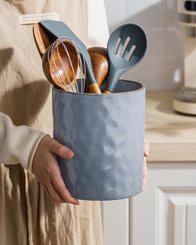 famiware Ceramic Utensil Holder, 7.2"+5.8", Set of 2, Blue