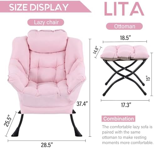 LITA Lazy Chair with Ottoman, Comfy Accent Reading Chair