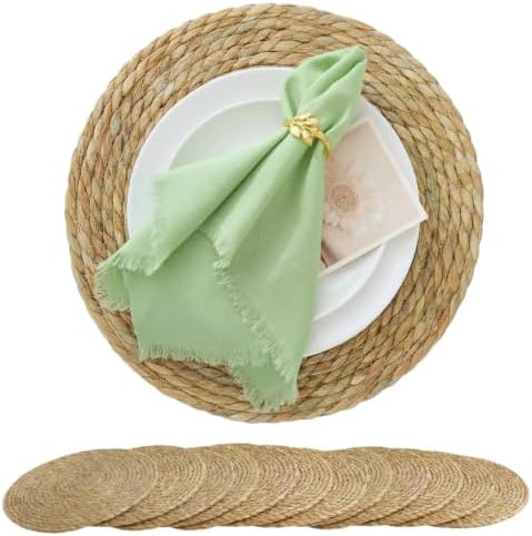 Round Woven Placemats Set of 12 13 Inch Rattan Chargers Wicker Placemats