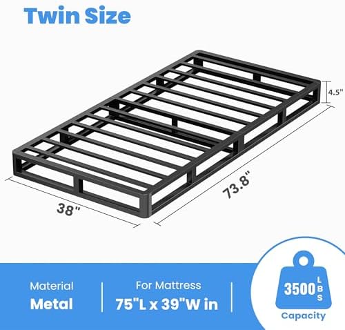 5 Inch Twin Box Spring with Fabric Heavy Duty Steel Support