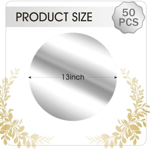 KesaPlan 50PCS 13in Round Silver Placemats, Disposable Paper Charger Plate