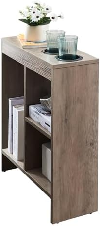 Kings Brand Chairside Side Table with Cup Holders & Storage, Walnut