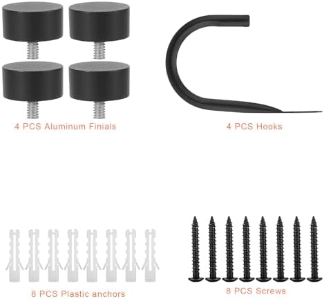Premium Curtain Holdback, Quality Metal Decorative Curtain Holdbacks with Zinc Alloy Cap Finials,Rust-Proof, Set of 4 Window Curtain Holdbacks,Matte Black