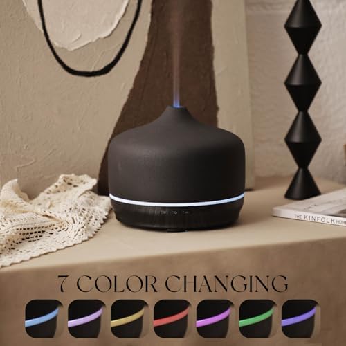 Porseme 500ml Glass Essential Oil Diffuser Aromatherapy Ultrasonic Cool Mist Humidifier 15-21 Running Hours Waterless Auto-Off Air Diffusers for Sleeping Yoga Working Spa(Black Ceramic)