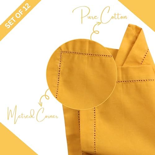Lightnpro Hemstitched Cloth Dinner Napkins, 18x18 Inch, Mustard