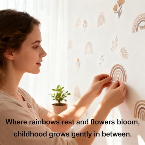 Boho Rainbow Flower Wall Decals for Nursery, Peel and Stick