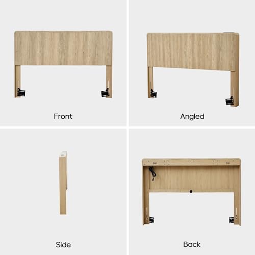 Wood Headboard Queen Size, Simple Setup Wooden Queen Headboard Only, Modern Farmhouse Headboards with 2 Outlets and USB & Type C Port, Boho Wall Mounted Headboard for Bedroom (Nature)