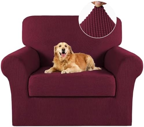 Turquoize 2 Piece Chair Covers Chair Slipcovers For Living Room Armchair Sofa Covers Chair Couch Cover with Arms Washable Furniture Protector for Chairs Feature Thick Jacquard Fabric (Chair, Burgundy)