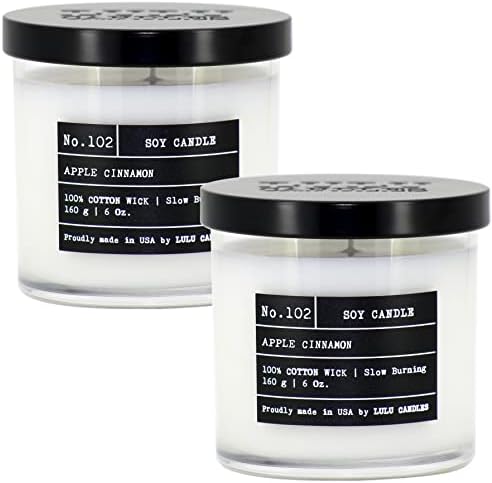 Lulu Candles | Apple Cinnamon | Luxury Scented Soy Jar Candle | Hand Poured in The USA | Highly Scented & Long Lasting (6 Oz. 2 Pack)