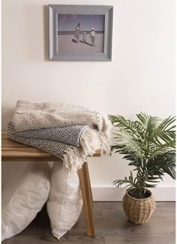 DII Rustic Farmhouse Double Diamond Woven Throw, 50x60, Stone