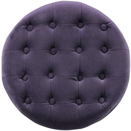 HomePop 19" Velvet Button Tufted Round Storage Ottoman - Deep Purple