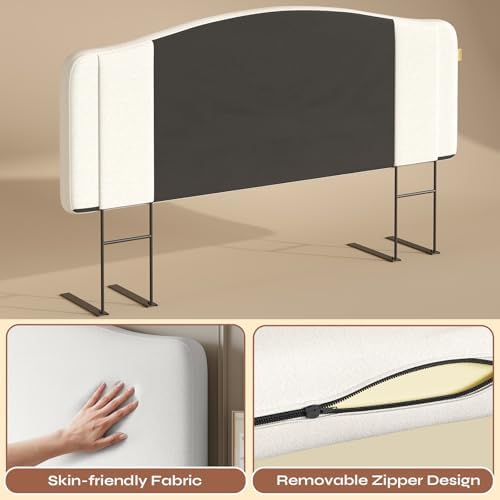 Pinmoco Full Upholstered Headboard, Height Adjustable Velvet, Ivory