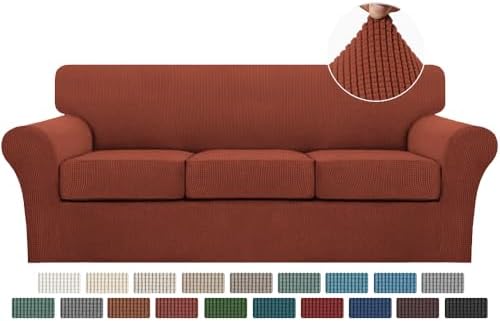 Turquoize 4 Piece Sofa Covers for 3 Cushion Couch Sofa Slipcover Soft Couch Cover for Dogs-Washable Sofa Furniture Covers with 3 Individual Cushion Covers (3 Cushion Sofa, Rust)