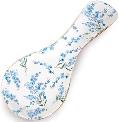 Ceramic Spoon Rest for Stove Top Kitchen Counter Large Spoon Holder Farmhouse Floral Flowers Print Coffee Spoon Cooking Utensil Tools Rest Modern Kitchen Decor