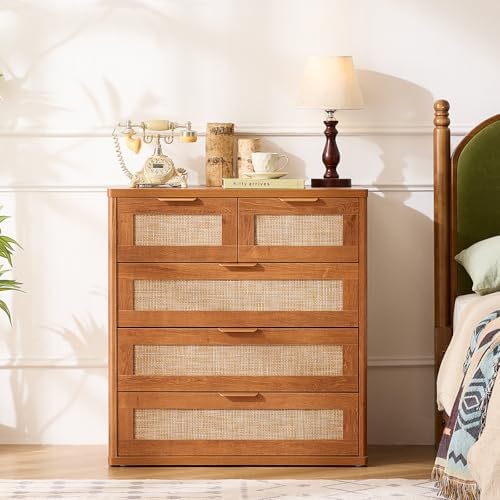 LEYAOYAO Rattan Dresser for Bedroom, 33.5" Small Chest of Drawers