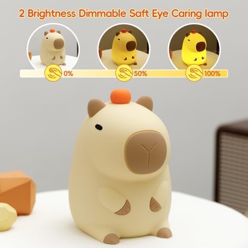 Cute Capybara Night Light, Squishy Animal LED Night Lamp Rechargeable, Novelty Nursery Lamp Nightlight for Kids, 2 Levels Dimmable Touch Lamp for Bedroom, Room Decor Gifts Stuff for Girls Boys