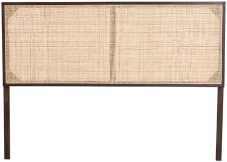 Bali & pari Aurelia Modern Bohemian Dark Brown Finished Bayur Wood and Natural Rattan Queen Size Headboard