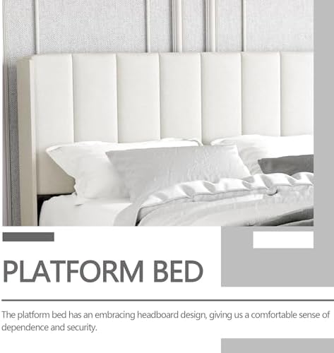 King Size Bed Frame with Velvet Upholstered Headboard, Beige